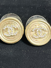 Load image into Gallery viewer, Chanel Gold Round Button Crystal CC Earrings
