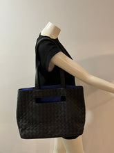 Load image into Gallery viewer, Bottega Veneta Black Blue Intreciatto Leather Tote Handbag