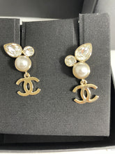Load image into Gallery viewer, Chanel Large 2 Crystal Pearl With Gold Tone CC Drop Earrings
