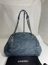 Load image into Gallery viewer, Chanel Denim Mademoiselle Camellia Bowler Crossbody Handbag