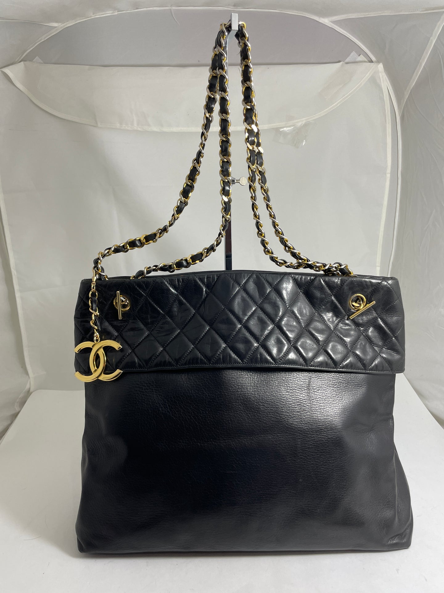 Chanel Black Leather Large Vintage Tote Handbag