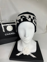 Load image into Gallery viewer, Chanel Black Cashmere With White Block Print Hat