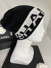 Load image into Gallery viewer, Chanel Black Cashmere With White Block Print Hat