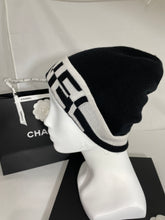 Load image into Gallery viewer, Chanel Black Cashmere With White Block Print Hat