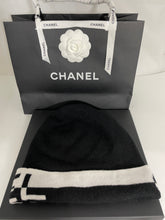 Load image into Gallery viewer, Chanel Black Cashmere With White Block Print Hat