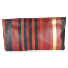 Load image into Gallery viewer, Paris Greece Black Gold Burgundy Stripe Calfskin CC Flap Clutch
