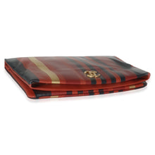 Load image into Gallery viewer, Paris Greece Black Gold Burgundy Stripe Calfskin CC Flap Clutch
