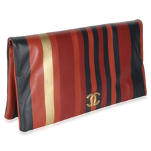 Load image into Gallery viewer, Paris Greece Black Gold Burgundy Stripe Calfskin CC Flap Clutch
