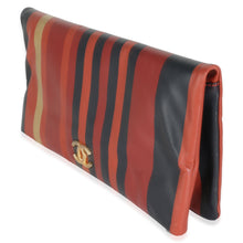 Load image into Gallery viewer, Paris Greece Black Gold Burgundy Stripe Calfskin CC Flap Clutch
