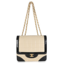 Load image into Gallery viewer, Vintage Beige Lambskin Black Patent Square Quilt Frame Flap Bag
