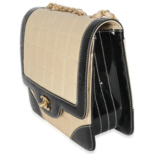 Load image into Gallery viewer, Vintage Beige Lambskin Black Patent Square Quilt Frame Flap Bag
