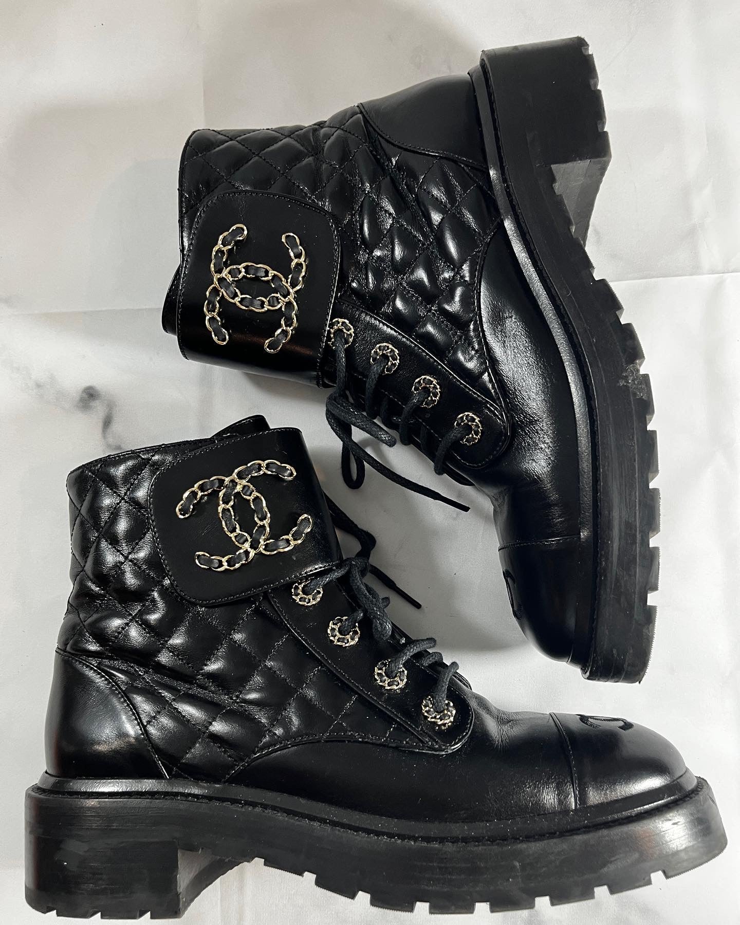 Chanel Black Quilted Leather Bravo Combat Boots