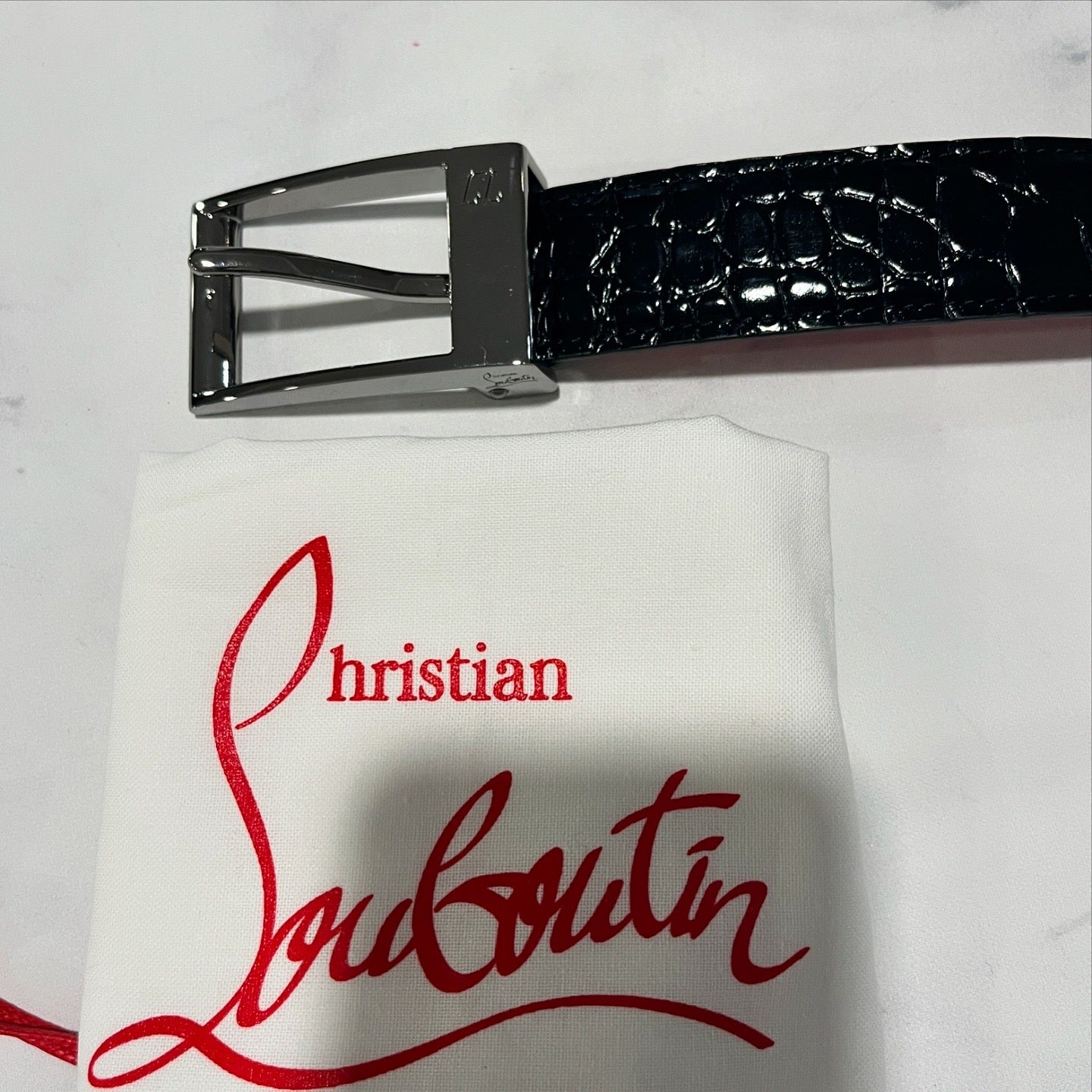 Christian Louboutin Black Alligator Embossed Belt