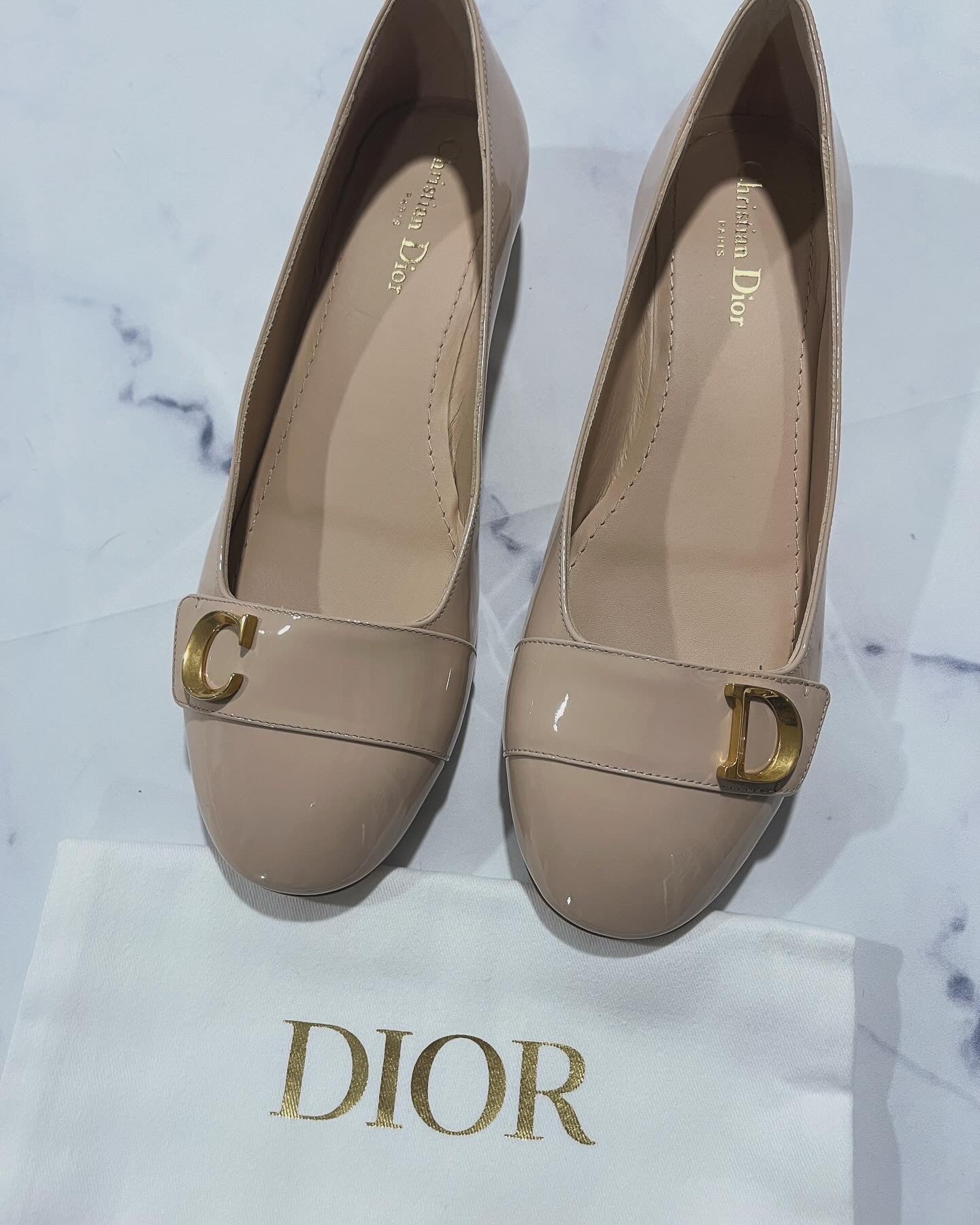 Dior Beige Patent Leather Ballet Flats