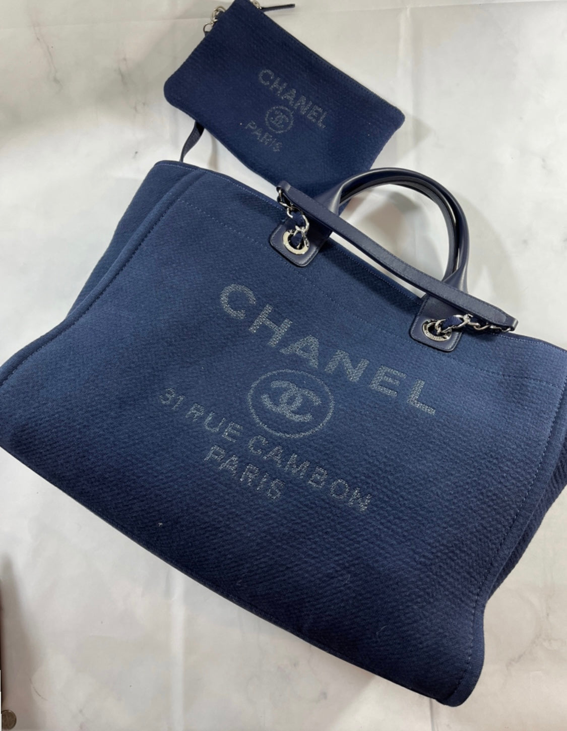 Chanel Bleu Fonce Large Deauville Tote Handbag