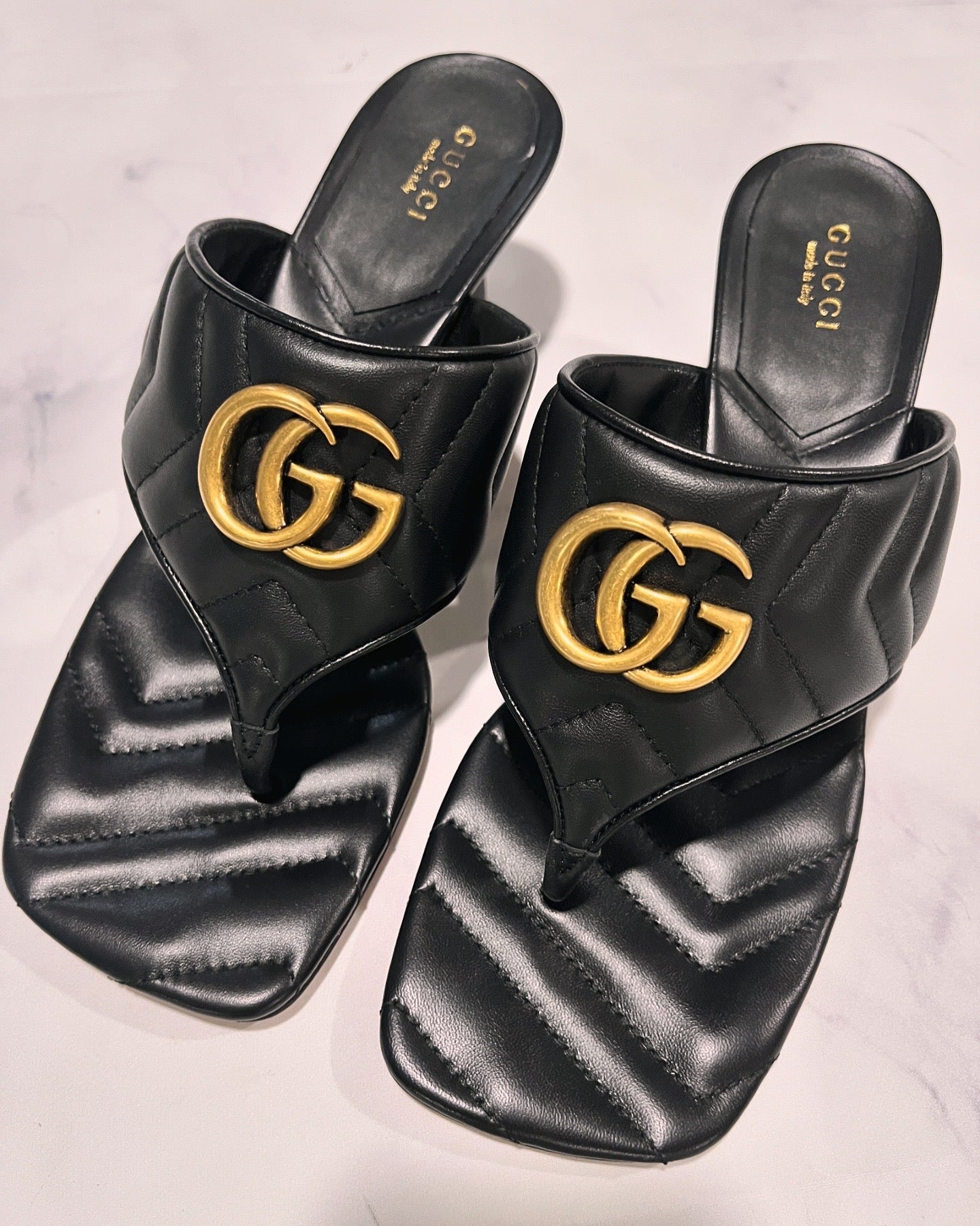 Gucci Marmont Black Thong Sandals