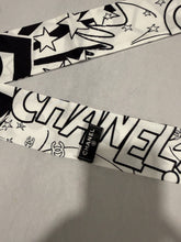 Load image into Gallery viewer, Chanel Comic Black White Twilly Silk Bandeau Scarf
