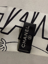 Load image into Gallery viewer, Chanel Comic Black White Twilly Silk Bandeau Scarf
