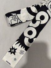 Load image into Gallery viewer, Chanel Comic Black White Twilly Silk Bandeau Scarf
