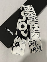 Load image into Gallery viewer, Chanel Comic Black White Twilly Silk Bandeau Scarf
