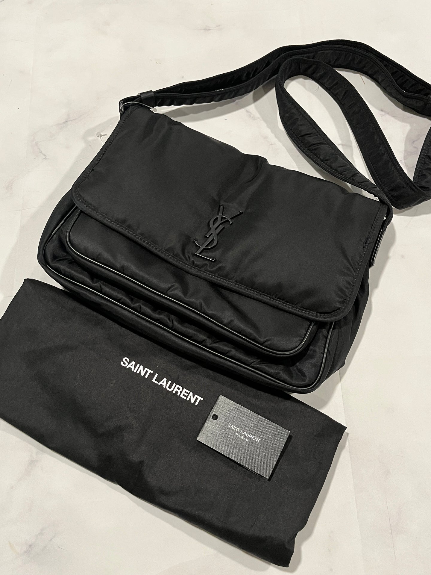 Saint Laurent YSL Black Nylon Unisex Niki Messenger Bag