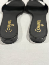 Load image into Gallery viewer, Chanel 24P Black Logo  Camellia Sandals
