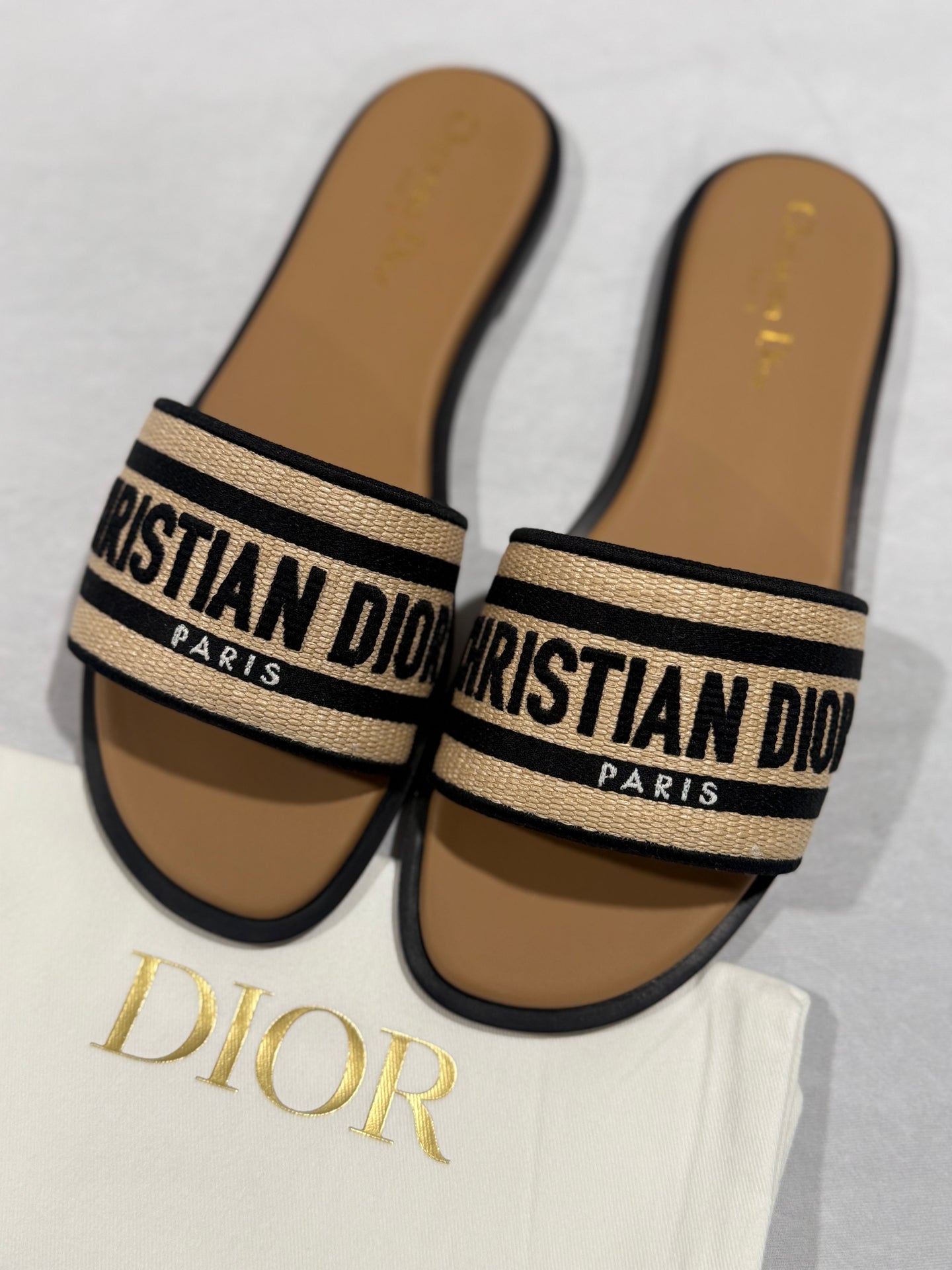 Dior Raffia Black Embroidered D Way Slides