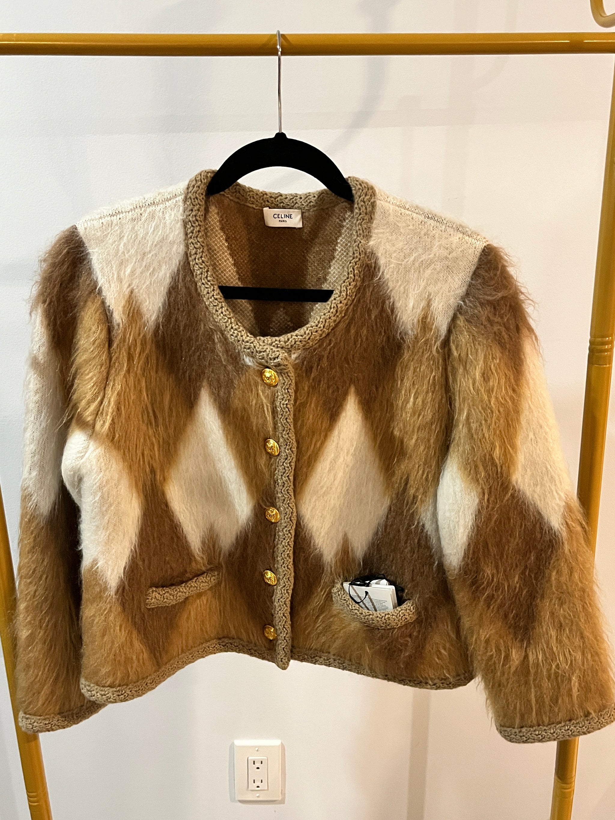 関税込 CELINE cardigan jacket in mohair embroidered cardigan jacket in brushed mohair - TAUPE | CELINE