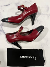 Load image into Gallery viewer, Chanel 22A Burgundy Dark Grey Mary Jane Pumps
