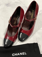 Load image into Gallery viewer, Chanel 22A Burgundy Dark Grey Mary Jane Pumps
