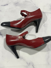 Load image into Gallery viewer, Chanel 22A Burgundy Dark Grey Mary Jane Pumps
