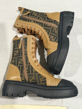 Load image into Gallery viewer, Fendi Brown Zucca Leather Lace Up Combat Boots

