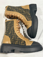 Load image into Gallery viewer, Fendi Brown Zucca Leather Lace Up Combat Boots
