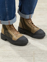 Load image into Gallery viewer, Fendi Brown Zucca Leather Lace Up Combat Boots

