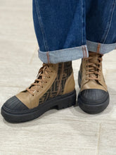 Load image into Gallery viewer, Fendi Brown Zucca Leather Lace Up Combat Boots
