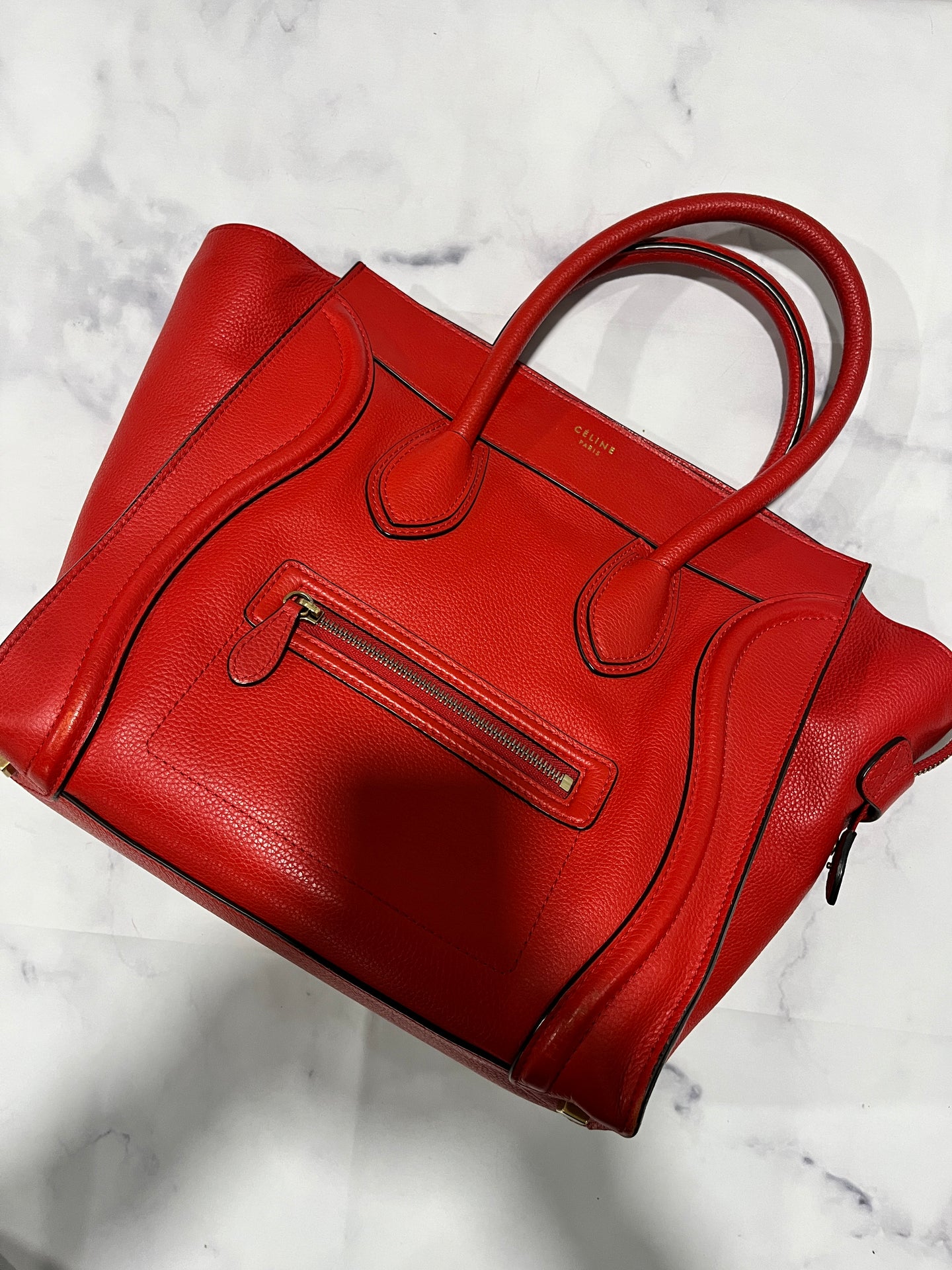 Celine Red Mini Luggage Leather Top Handle Handbag