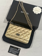 Load image into Gallery viewer, Chanel Gold Metallic Leather WOC Boy Wallet On Chain Handbag
