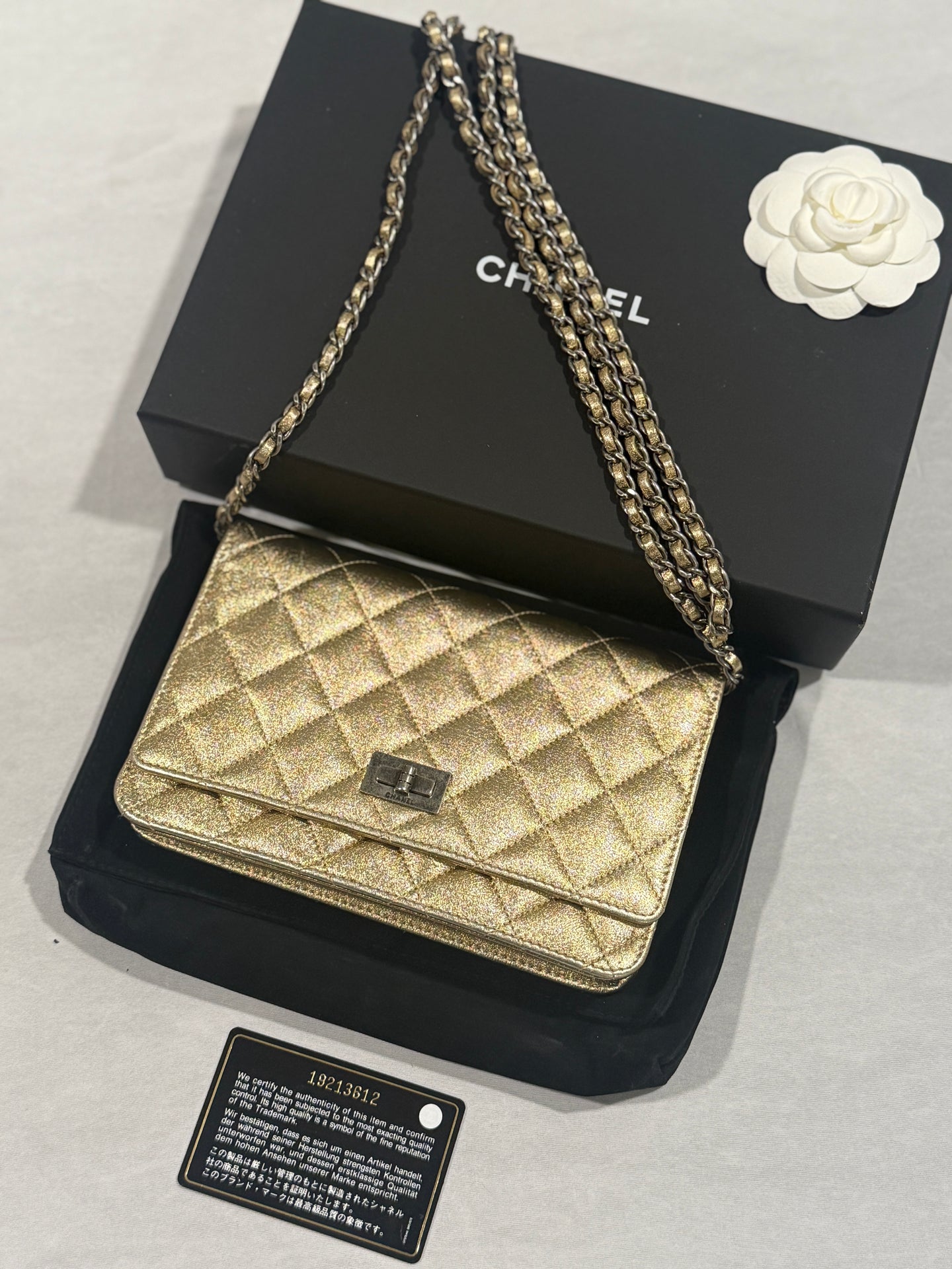Chanel Gold Metallic Leather WOC Boy Wallet On Chain Handbag