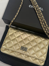 Load image into Gallery viewer, Chanel Gold Metallic Leather WOC Boy Wallet On Chain Handbag
