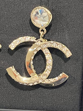 Load image into Gallery viewer, Chanel 23B CC Gold Tone Drop Crystal Earrings
