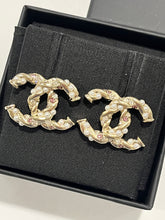 Load image into Gallery viewer, Chanel 23B CC Gold Tone Pearl Crystal Earrings
