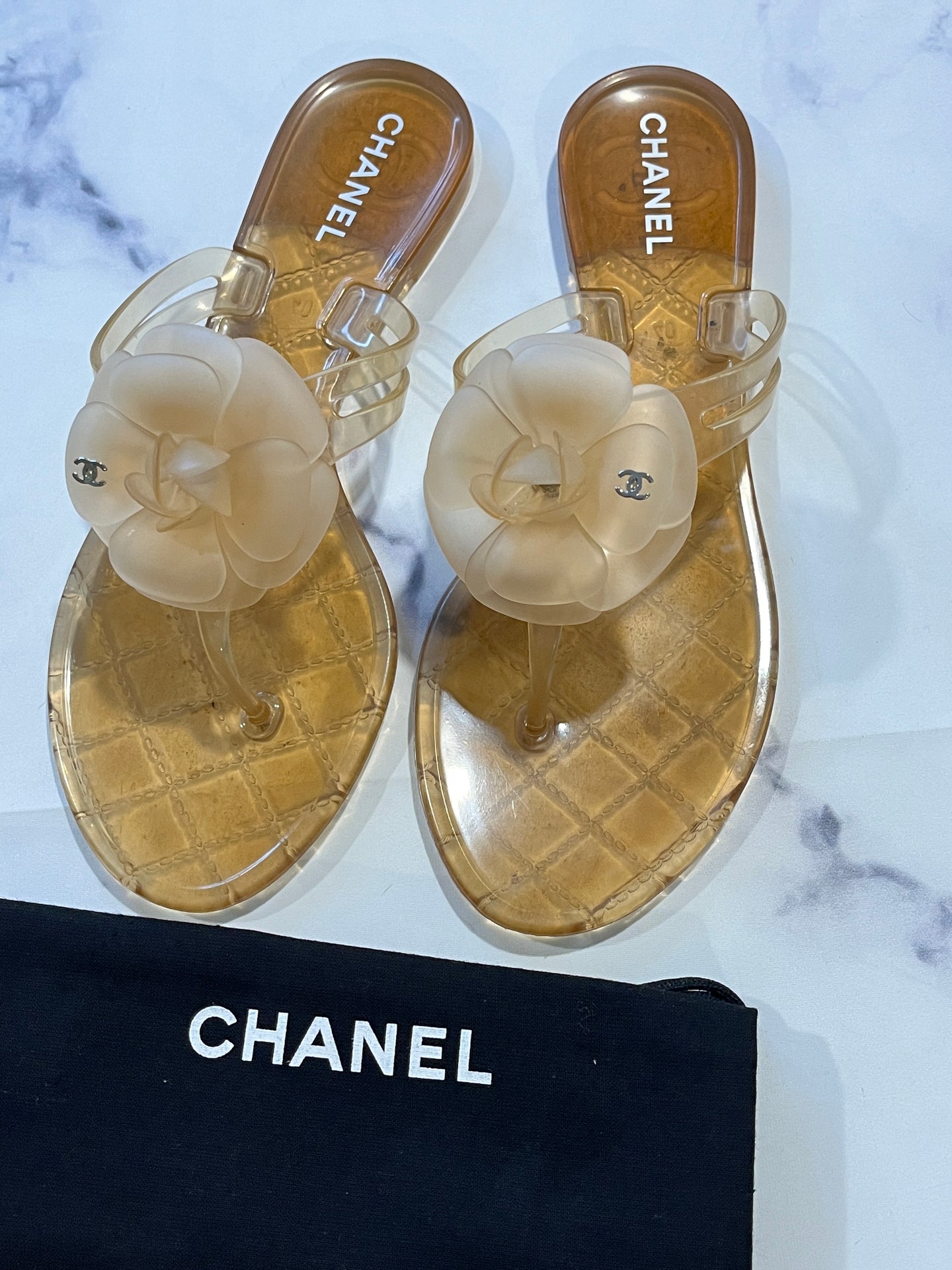 Chanel 09C Jelly Cameliia Pool Thong Sandals