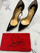 Load image into Gallery viewer, Christian Louboutin Black Leather Iriza 100 Patent Pumps
