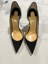 Load image into Gallery viewer, Christian Louboutin Black Leather Iriza 100 Patent Pumps
