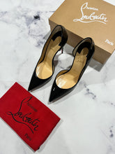 Load image into Gallery viewer, Christian Louboutin Black Leather Iriza 100 Patent Pumps
