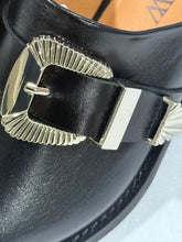 Load image into Gallery viewer, Partlow Black Silver Hardware Slip On Mules
