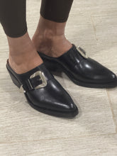 Load image into Gallery viewer, Partlow Black Silver Hardware Slip On Mules
