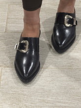 Load image into Gallery viewer, Partlow Black Silver Hardware Slip On Mules
