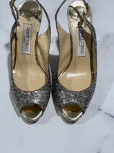 Load image into Gallery viewer, Jimmy Choo Glitter Leather Slingback Sandals

