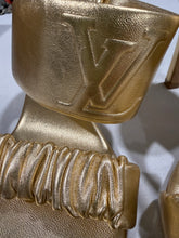 Load image into Gallery viewer, Louis Vuitton Vintage Gold Metallic 2 Strap Sandal
